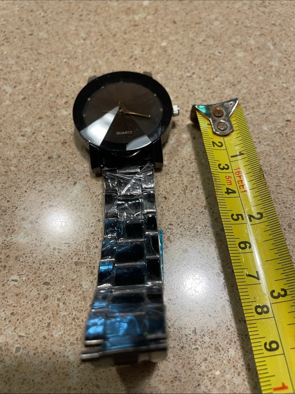 Modern Black Faceted Dial Quartz Watch